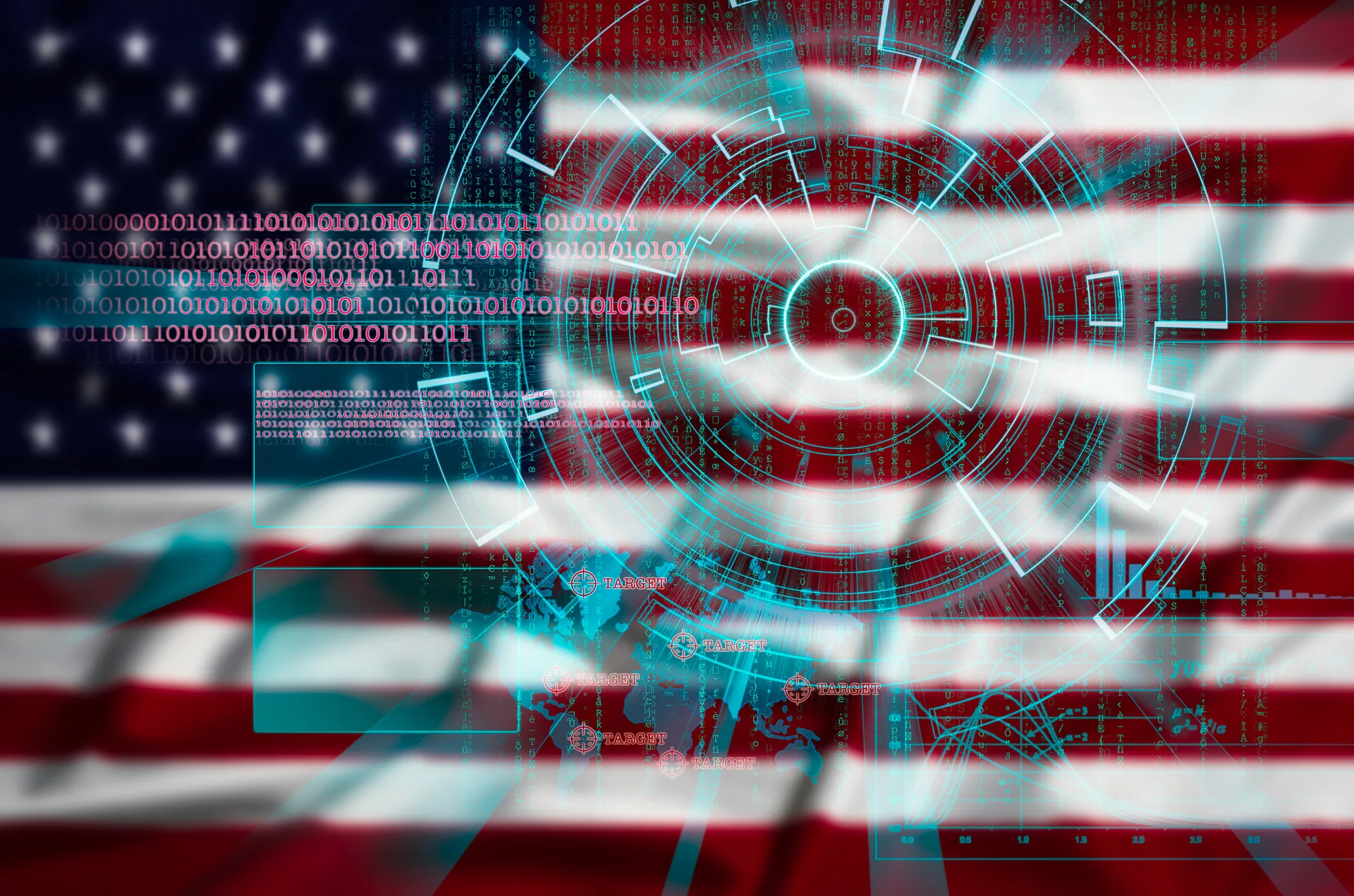 An American flag with a digital technology overlay